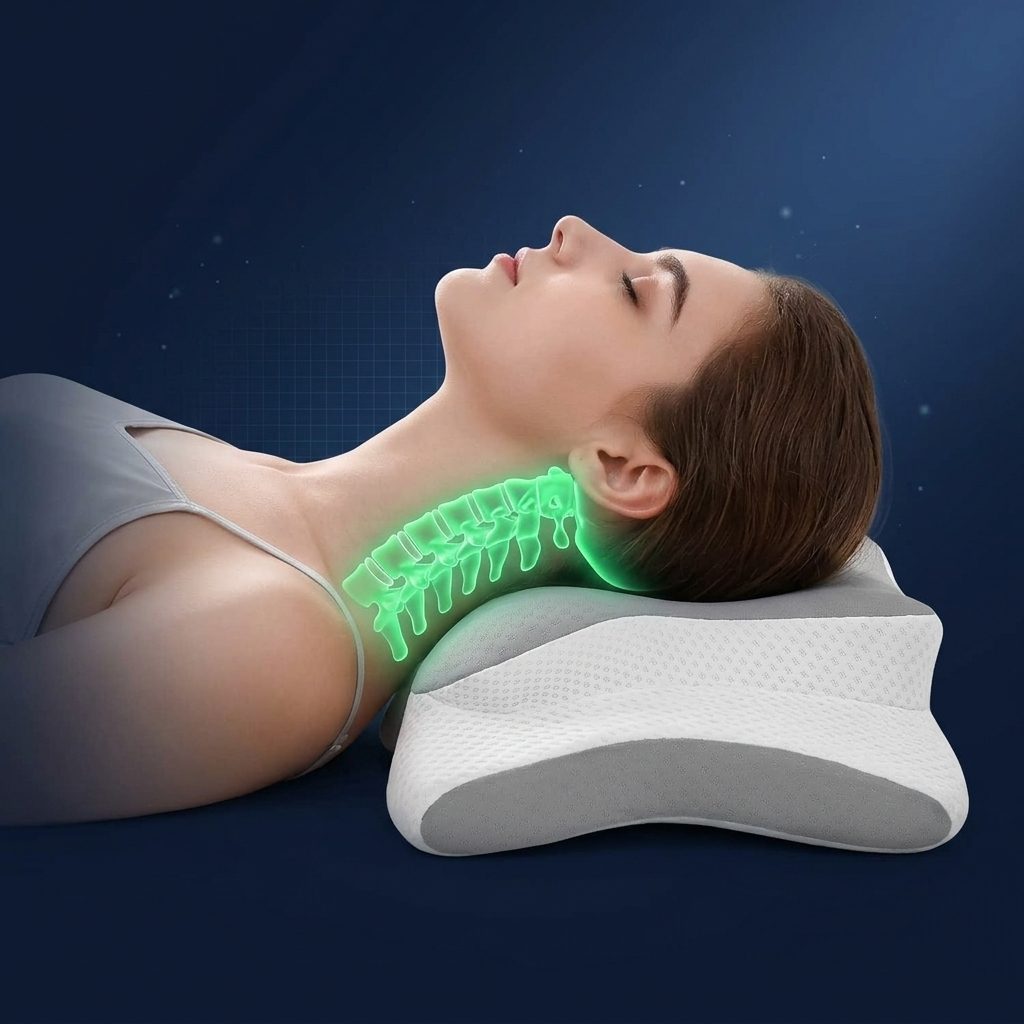 Cuello alineado sobre la almohada cervical